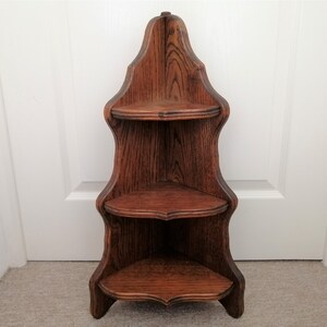 Vintage French Oak Hardwood Heavy Triple Corner Shelf Wall Display Unit Wall Fixing Hanging Ornament Farmhouse Display Rack / Chez Rai image 3