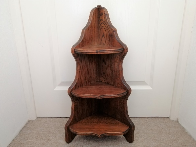 Vintage French Oak Hardwood Heavy Triple Corner Shelf Wall Display Unit Wall Fixing Hanging Ornament Farmhouse Display Rack / Chez Rai image 3