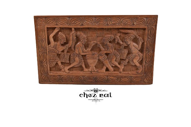 Vintage Panneau en Bois Carcarvé à La Main Plaque Murale Batteurs Murale Accrochage Mural Décor Mont