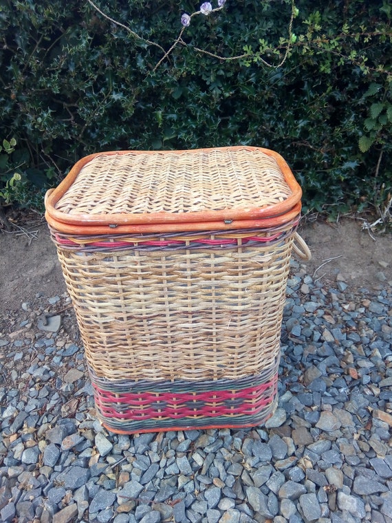 Vintage Rattan Laundry Basket Storage Toys Crate Panier Carton
