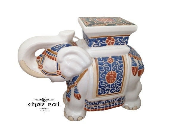 Vintage Ceramic Extra Large Beautiful Elephant Stool Garden Seat Flower Stands Plant Stand Ornament 