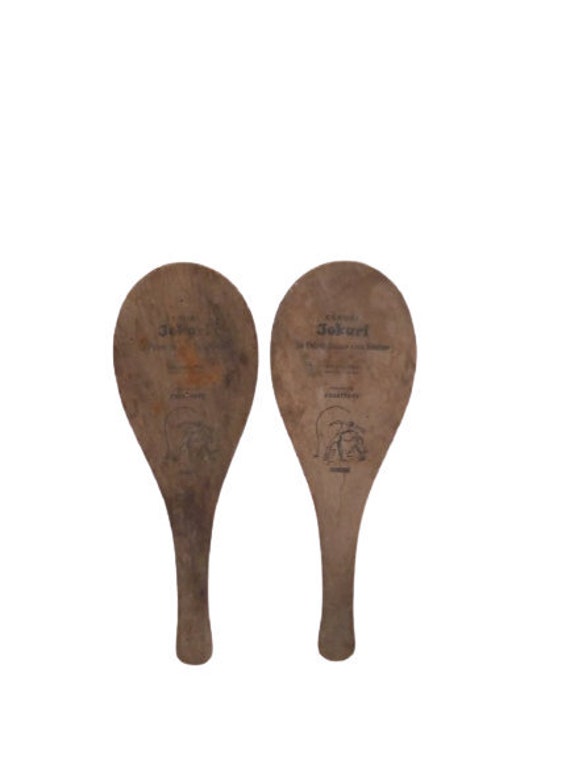 Vintage Français Found Wood Jokari Wooden Bats Touquet Sports Ball Games Paire Circa 1950-60's/Chez