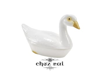 Vintage White Gosling Goose Pottery Terrine Tureen Dish Kitcken Display Gift Idea Ceramic Terrine Dish / ChezRai