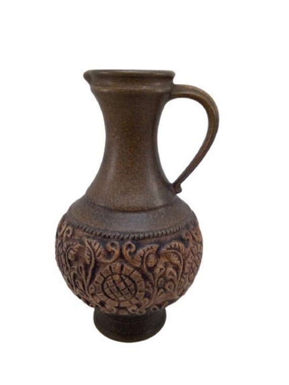 Vintage Jasba Allemagne de L'ouest Poterie Vase Jug Céramique Pot Fleurs Manipulé Conteneur Décorati