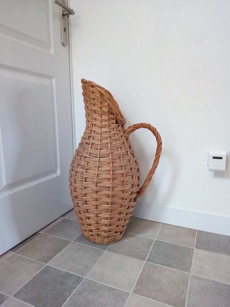 Vintage Tall Rattan Vase Wicker Pitcher Home Decor Decorative Etsy