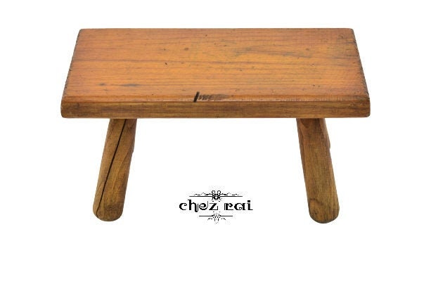Vintage Français Found Wood Mini Bench Step Stool Milking Seat Kid's Room Nursery Toy Display Plant