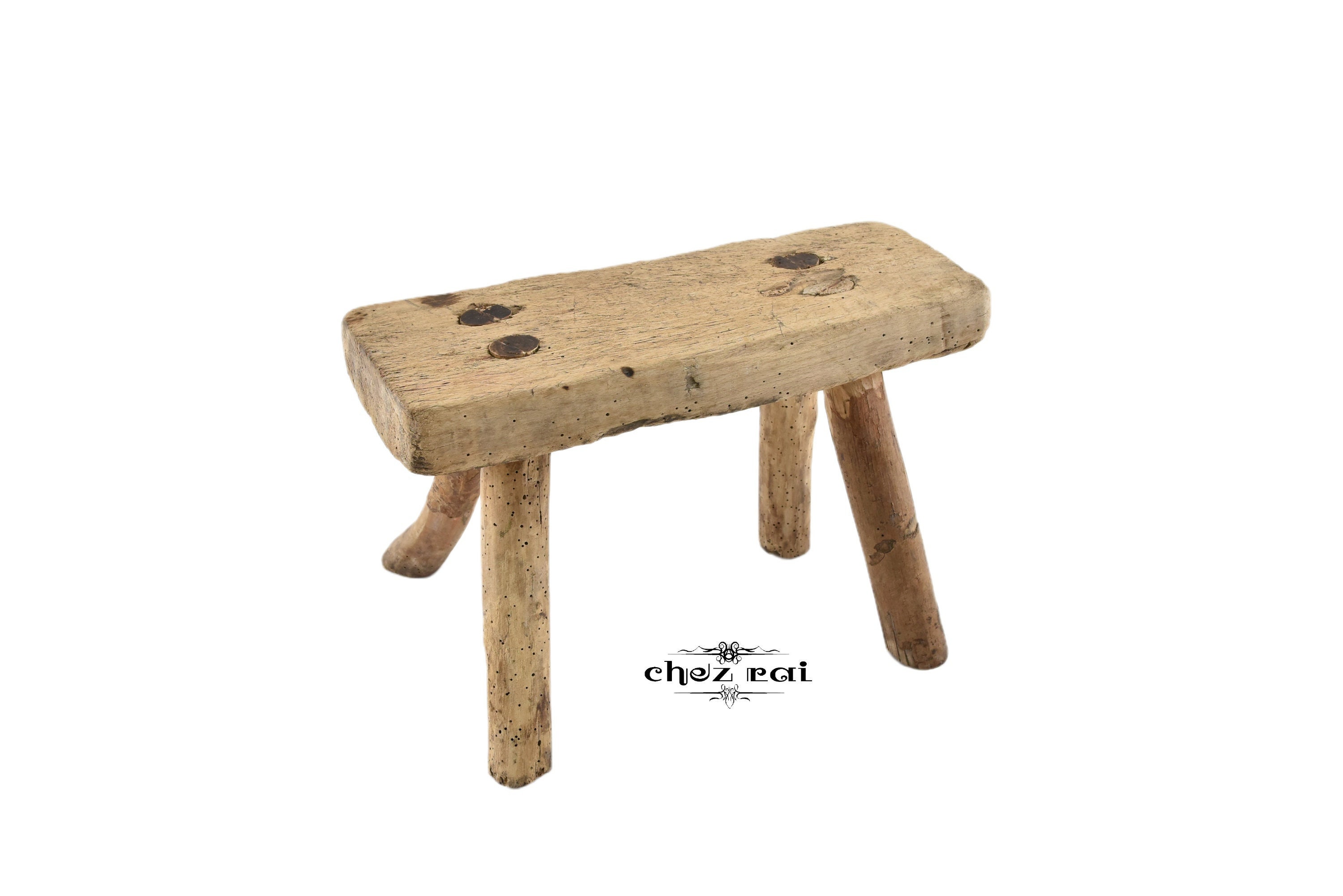Vintage Bois Brut Shepheard Tabouret Step Bench Grange Ferme Homme Grotte Affichage Patine Chambre D