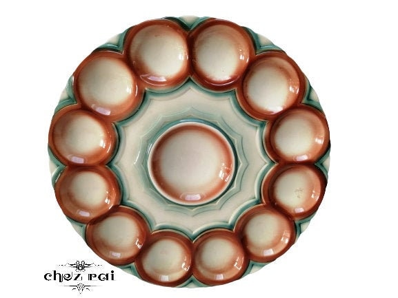 Millésime Français Digoin Sarraguemines Grande Assiette d'huîtres Plat de Service Pour 12 Huîtres Ac