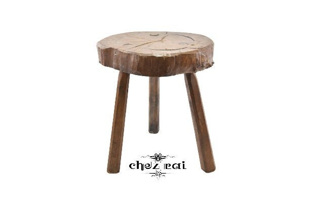 Vintage Français Heavy Large Trunk Slice Tabouret en Bois Plant Stand Petite Table Couloir Ferme Mai
