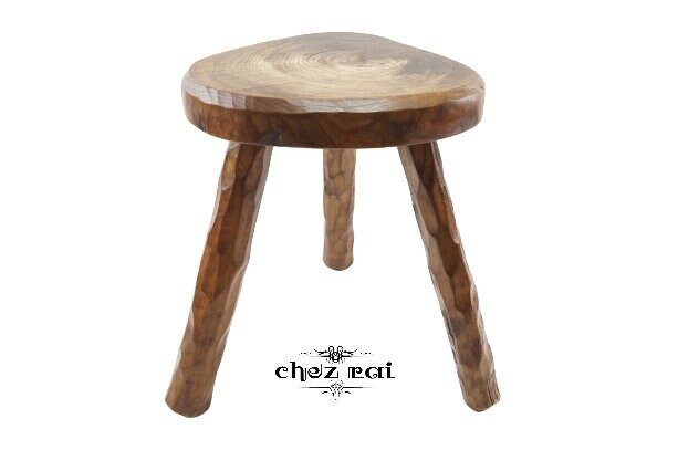 Vintage Français Grand Lourd Robuste Bois Naturel Solide 3 Tabouret Siège Fait à La Main Plant Stand