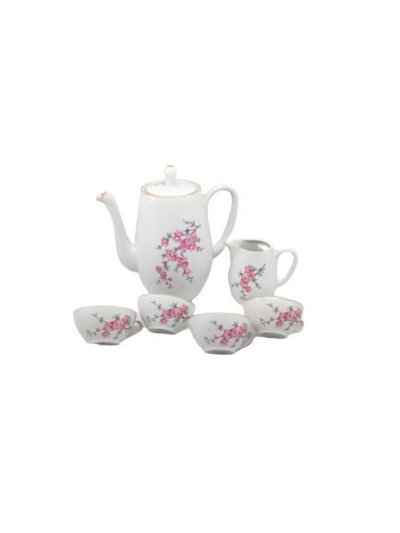 Vintage Porcelaine Coffee Set Of de Luxe La Compagnie Nationale Cnp France Tableware Floral Pattern