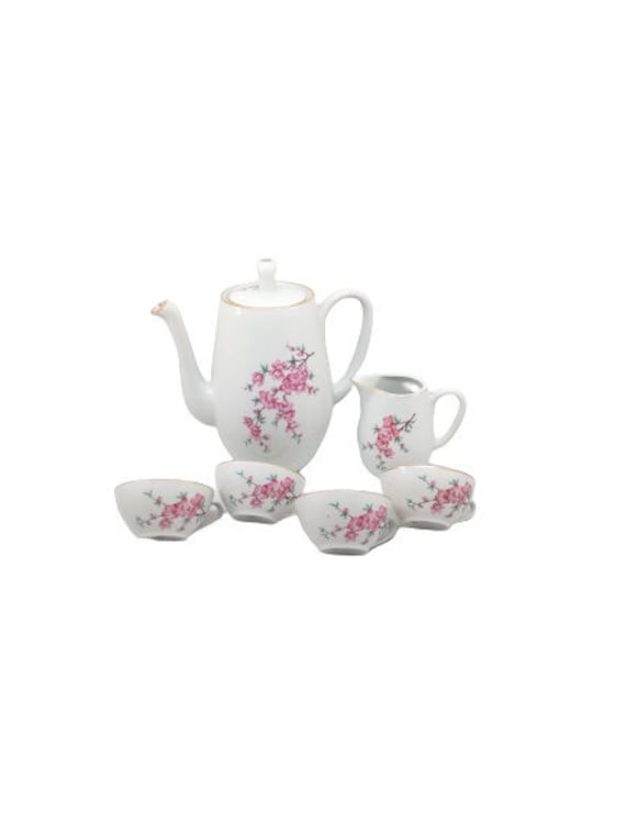 Vintage Porcelaine Coffee Set Of de Luxe La Compagnie Nationale Cnp France Tableware Floral Pattern 