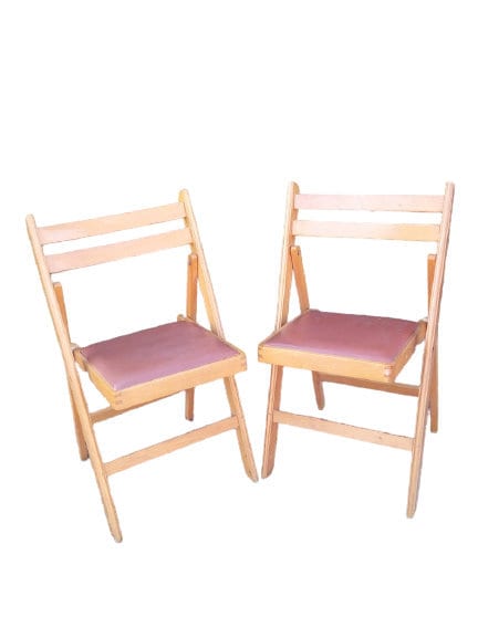 Vintage Pair Of Wooden Folding Chairs Brown Vinyl Seat Wood Australia Vintage Pair Of Wooden Folding Chairs, Vintage Wooden Folding Chairs Made In Romania