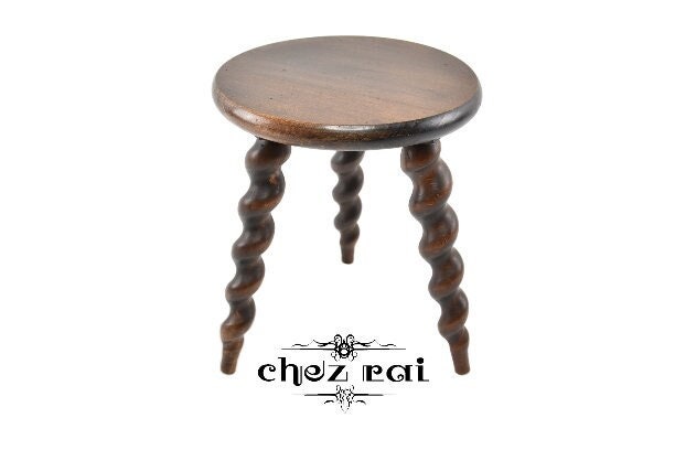 Vintage Français Petit Tabouret en Bois Twist Spiral Leg Table Chaise en Siège Côté Support Flower P