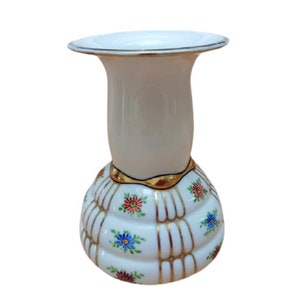 Vintage Beh Scherzer Bavaria Germany Porcelain Vase Flower Container Shelf Display Room Decor Decorative White Gold Flowers  / Chez Rai