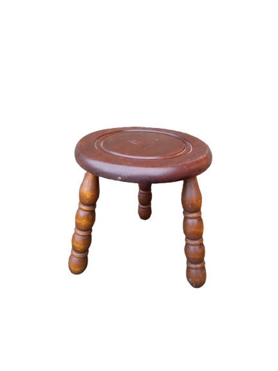 Vintage Français Heavy Wooden Stool Plant Pot Stand Wood Farmhouse Conservatory Rustic Kitchen Vinta