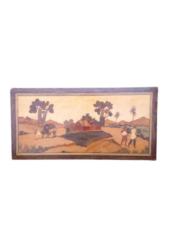 Vintage Grand Mur en Bois Plaque Mur Suspendu Décor Marquetry Decoral Maison Décoration Salle Pays/C