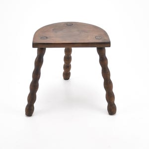 ChezRai - Vintage French 12&quot; Small Wooden Bobbin D Stool Plant Stand Wood Tabouret Room Display Farmhouse Cottage Milking Stool Prop