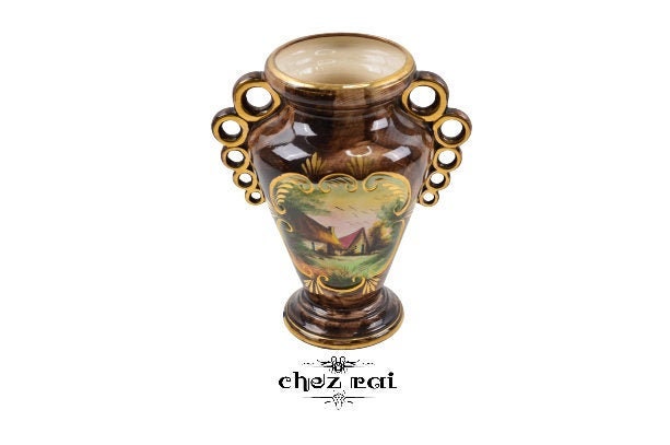 Vintage H Bequet Belgium Vase Hand Painted Shelf Display Decorative Windowsil Stand Flowers Containe