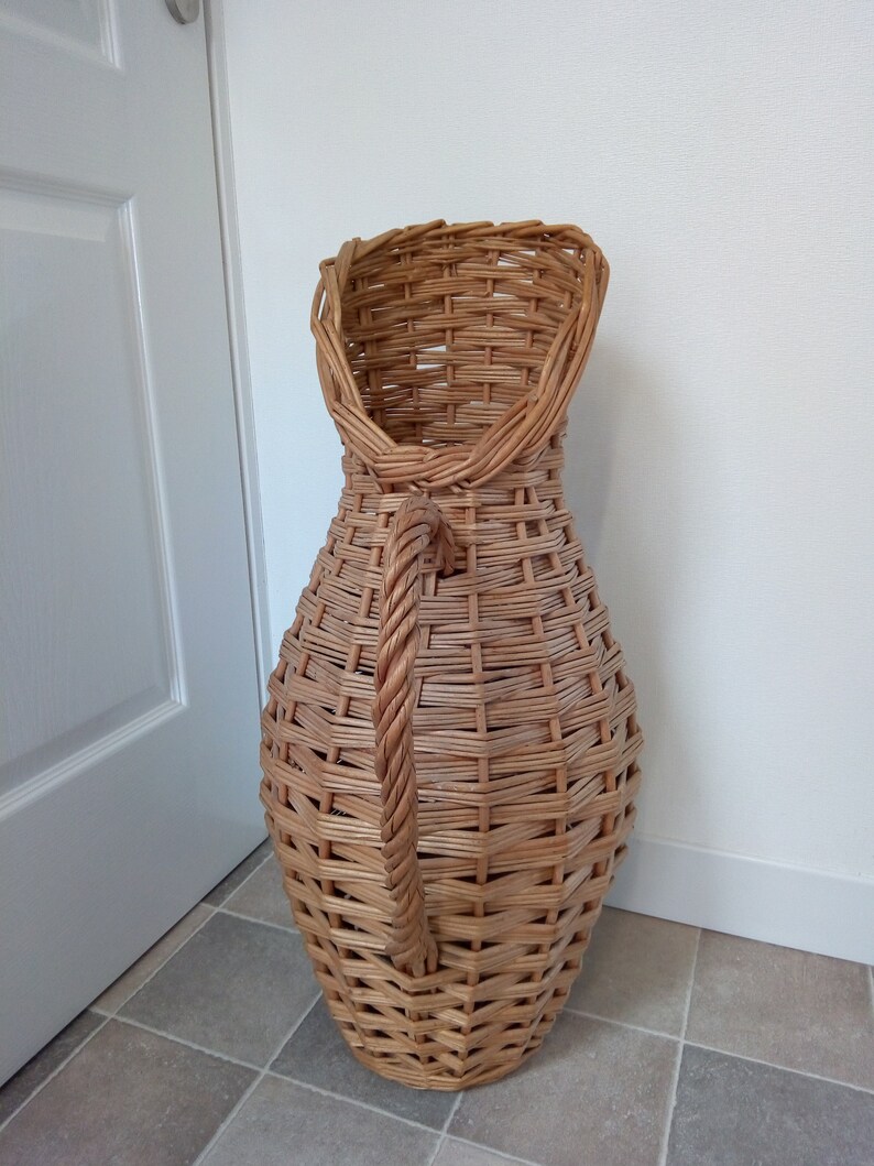 Vintage Tall Rattan Vase Wicker Pitcher Home Decor Decorative Etsy