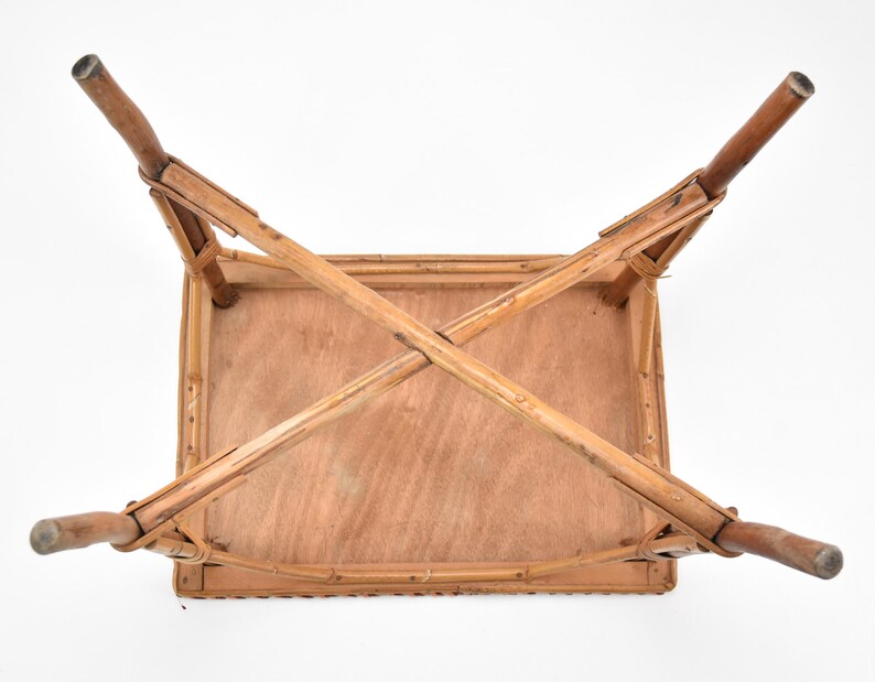 Chezrai Vintage French Rattan Bamboo Brown Top Four Legs End Side Table