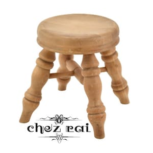 Vintage Cute Wooden Small Little Round Four Leg Stool Plant Stand Room Display Wood Tabouret Farmhouse Cottage Gift Idea / ChezRai