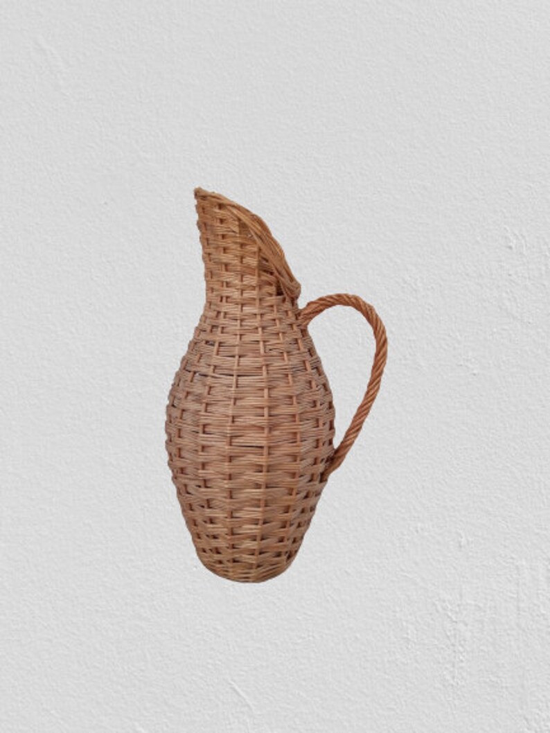 Vintage Tall Rattan Vase Wicker Pitcher Home Decor Decorative Etsy
