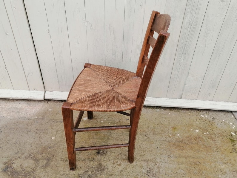 Vintage French Oak Hardwood Chair Rush Seat Framhouse Rustic Country Cottage Lodge Dinning Table Kitchen Chair Conservatory / Chez Rai image 4