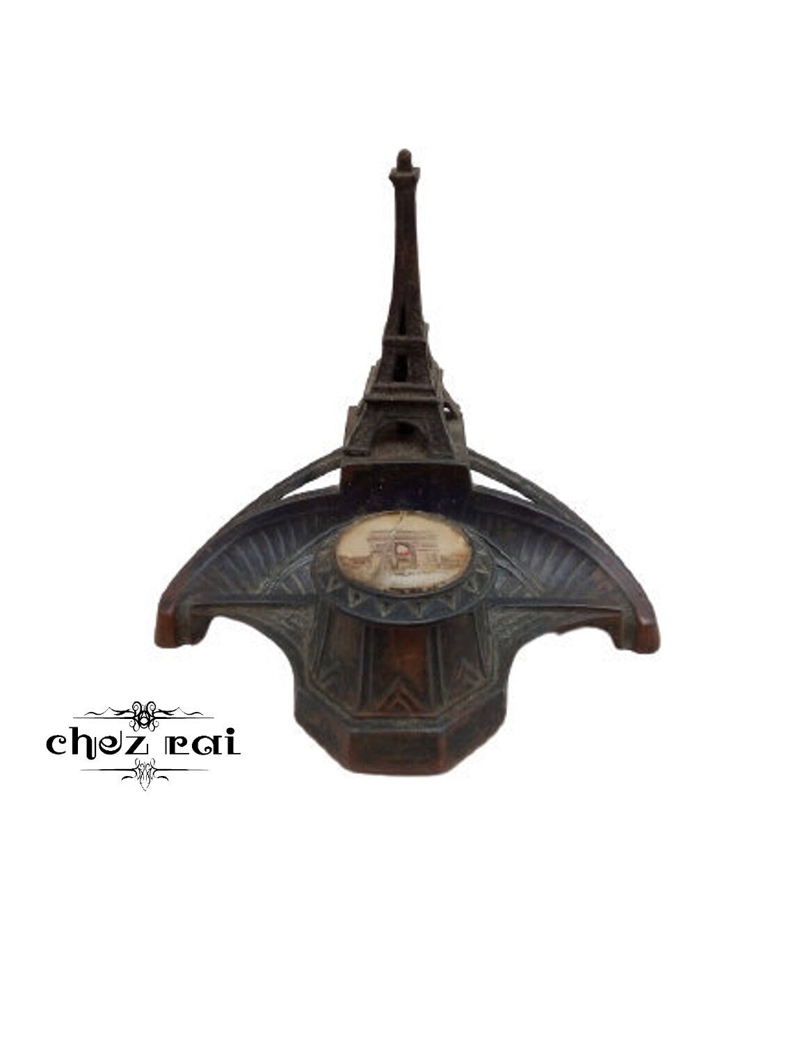 Vintage Français Inkwell Quill Rack, Desk Tidy, Souvenir de Paris Écrivain Rangement Écriture Tour E