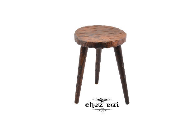 Tabouret en Bois Vintage Trois Pattes Plant Stand Milking Seat Chair Farmhouse Rustic Barn Cottage H
