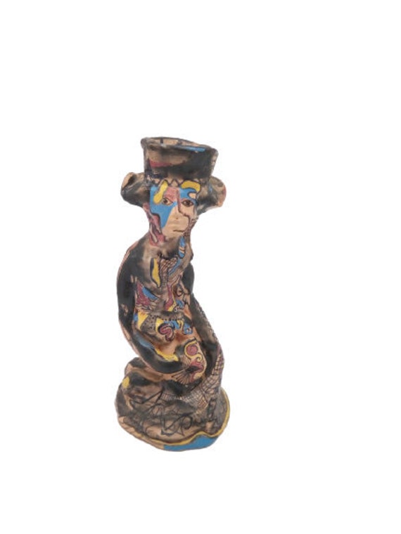 Vintage Statue Sculpture Candle Stick Holder Unusual Hand Painted Piece Home Decor Ornament Decorati