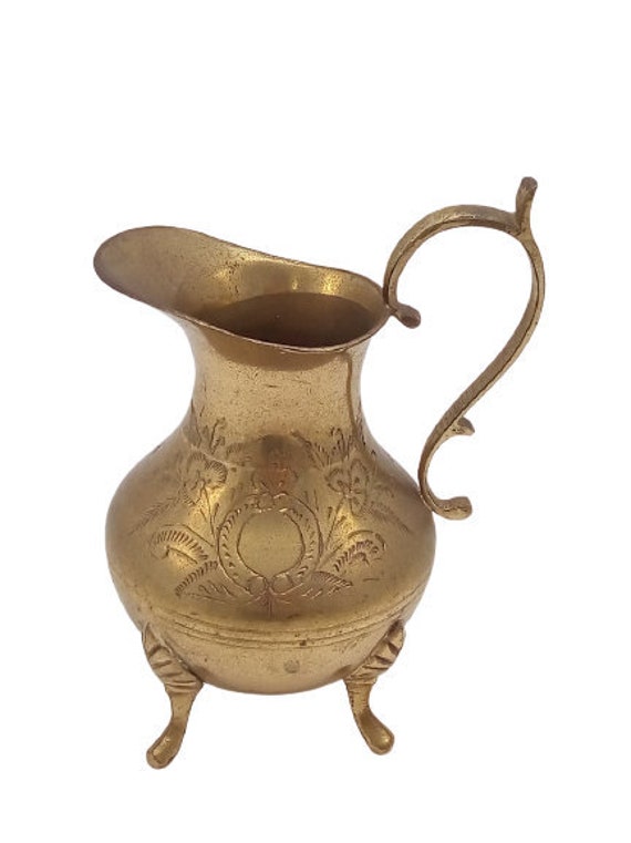 Vintage Petit Laiton Jug Pitcher Shelf Display Home Decor Vase Flagon Flowerpot Container Server Tab