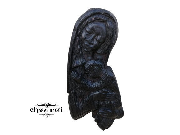 Vintage Black Wooden Mother & Child Wall Hang Plaque Décor Room Decorative Gift Idea Vintage Carved/