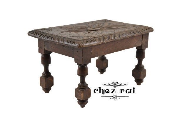 Vintage Tabouret en Bois Sculpté de Pied Sculpté Bois Dur Pas Mini Banc Plante Stand Pendaison Nouno