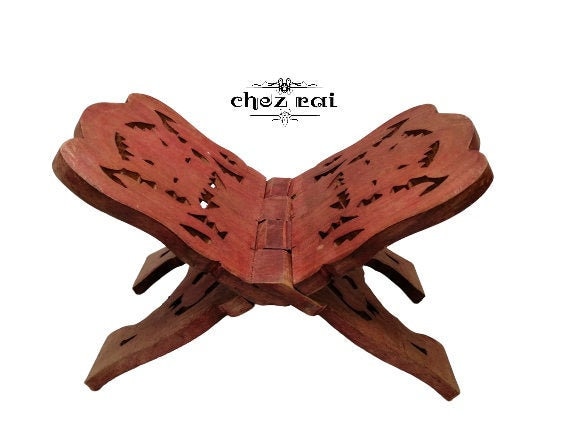 Vintage Hand Carved Wood Folding Bible Display Cookbook Holder Book Stand Kitchen Decor Home Gift Id