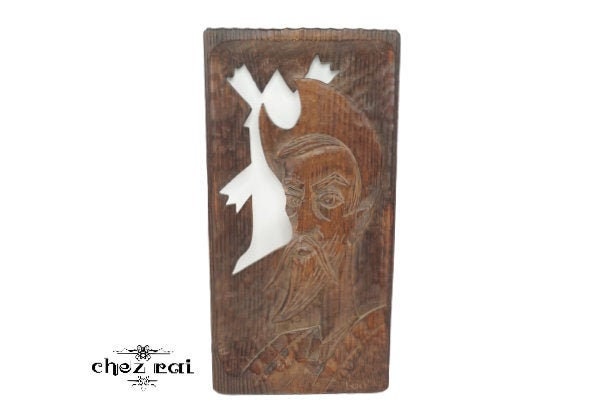 Vintage Bois Sculpté Plaque Murale Murale Sculpture Barbu Homme Décoratif Bois Amant Cadeau Idée Cad