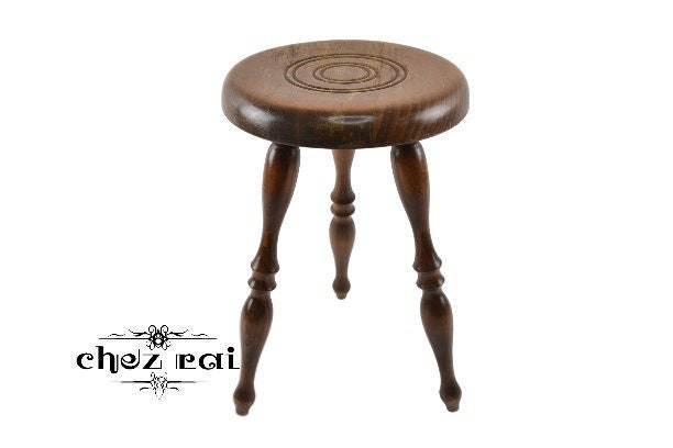 Vintage Français Taureaux en Bois Œil Tourné Jambe Tabouret Plante Stand Siège Ferme Cottage Salle d