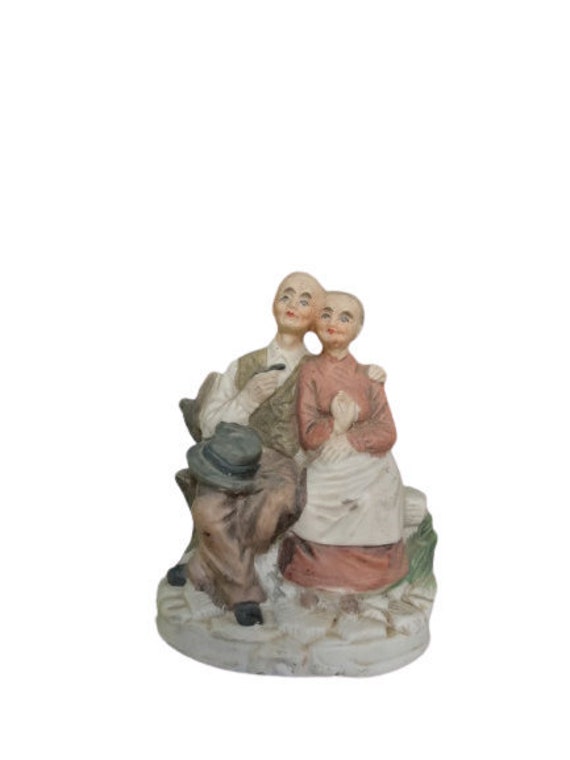 Vintage Porcelain Old Couple Figurine Ornament Decorative Shelf Display Stand Windowsill Office Room