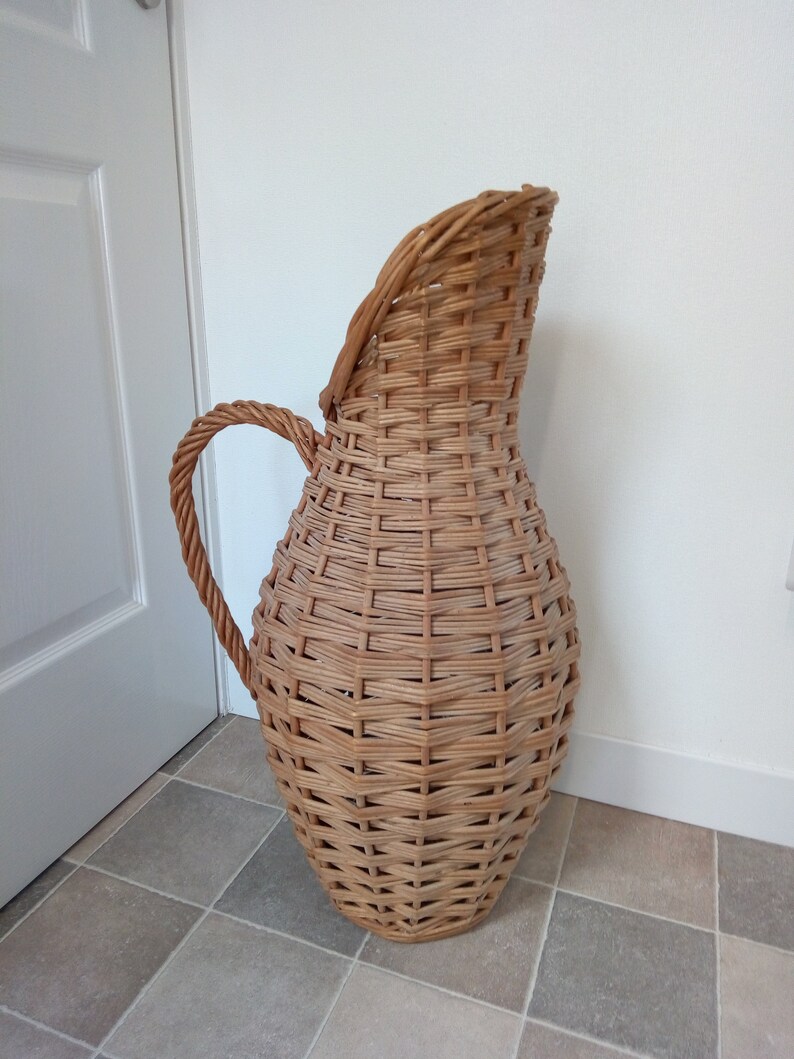 Vintage Tall Rattan Vase Wicker Pitcher Home Decor Decorative Etsy
