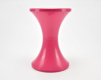 Vintage French Tam Tam Tabouret Stool Storage Plastic Pink Seat Chair  Cottage Barn Space Saving Room Colorful circa 1970's-80's Chez Rai
