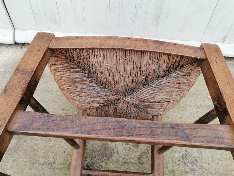 Vintage French Oak Hardwood Chair Rush Seat Framhouse Rustic Country Cottage Lodge Dinning Table Kitchen Chair Conservatory / Chez Rai image 9
