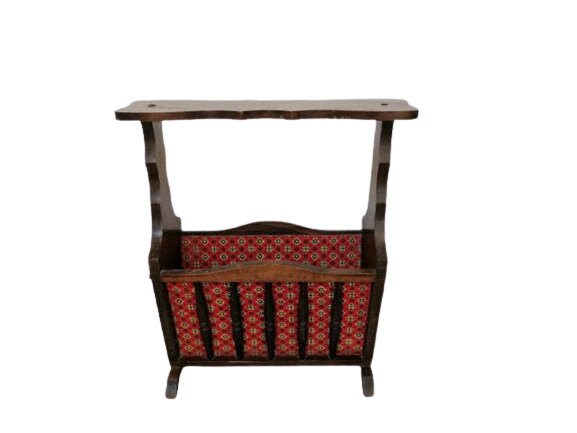 Vintage Heavy Wooden Magazine Rack Book Newspaper Storage Français Hardwood End Table Side Vintage F
