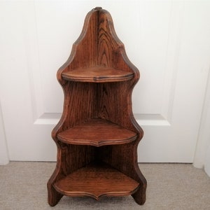 Vintage French Oak Hardwood Heavy Triple Corner Shelf Wall Display Unit Wall Fixing Hanging Ornament Farmhouse Display Rack / Chez Rai image 8