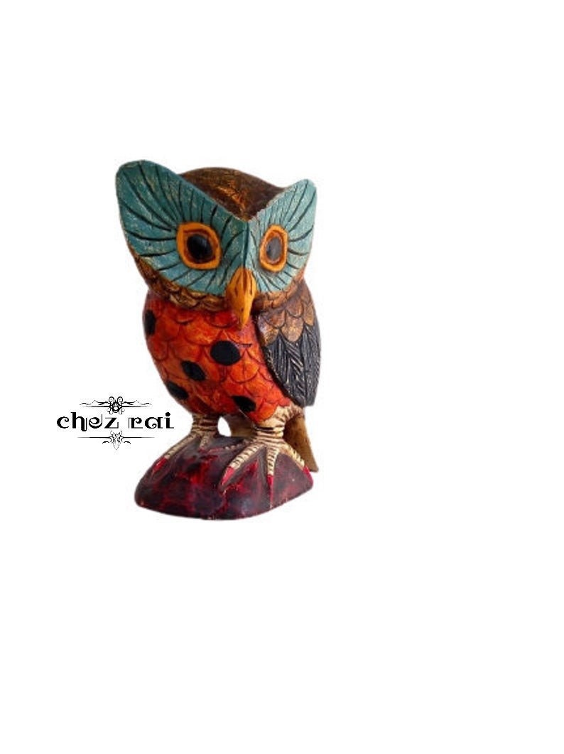 Vintage Grand Hibou Des Bois Oiseau Figurine Coloré Hibou Statue Sculpture Ornement en Décoratif Aff