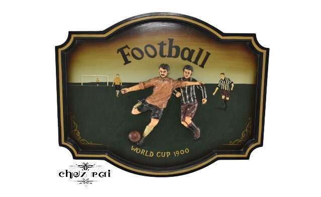 Vintage en Bois 3D Coupe Du Monde de Football 1900 Soccer Souvenirs Pub Signe Lover Idée Cadeau Mur 