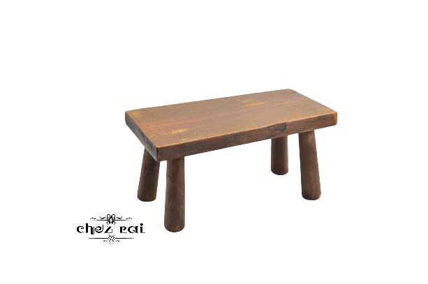 Vintage Français Found Wood Wonky Four Legged Wooden Step Mini Bench Seat Kid's Room Toy Display Déc