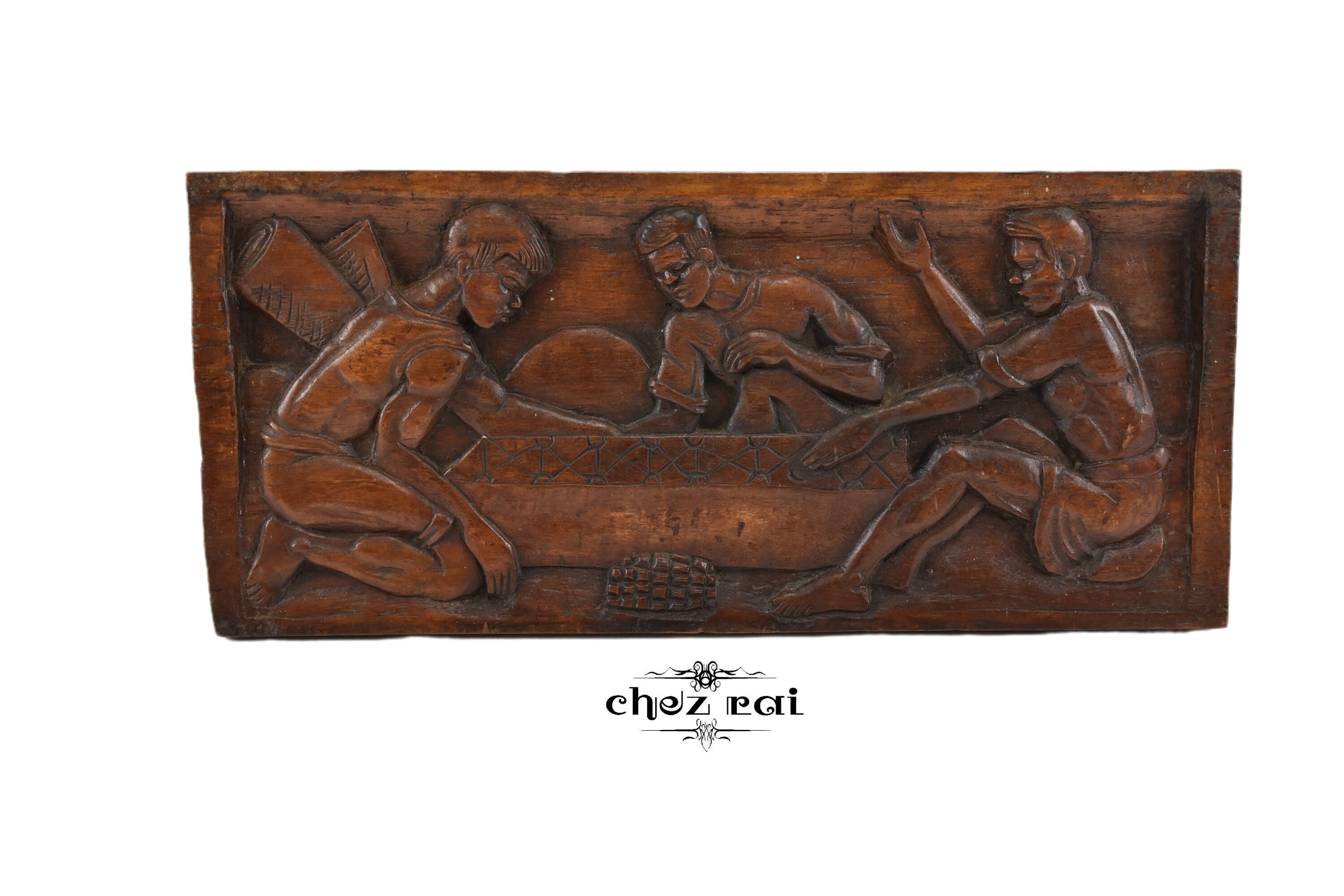 Panneau de Plaque Sculpté en Bois Vintage Trois Hommes Mancave Décor Mural Décoration Cadeau Idée Ch