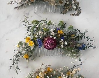 Dried flower bridal haircomb, boho wedding hairpiece, wildflower hair accessory, bridesmaid flower girl haircomb, rustic wedding
