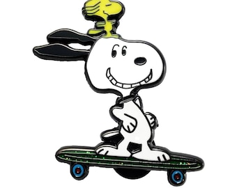 Snoopy and Woodstock Skateboarding Enamel Pin