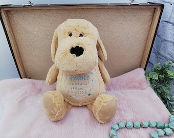 Kuscheltier mit Name I Hund I braun I Geburtsdaten I Stofftier personalisiert